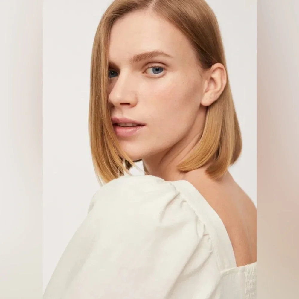 MNG Mango puff sleeve cotton long jumpsuit, cream viscose/cotton/linen blend - Picture 7 of 17